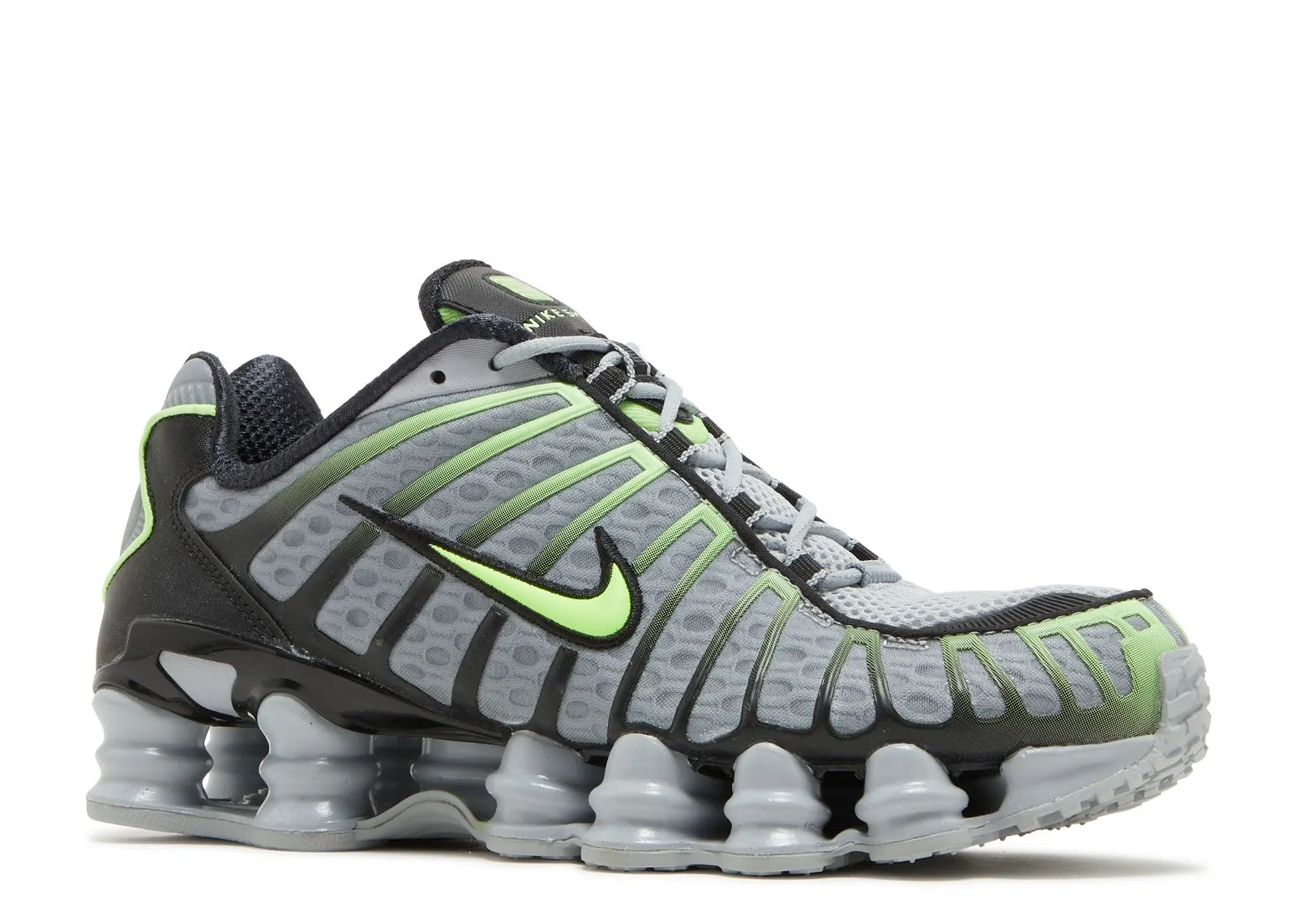 Nike Shox TL Wolf Grey Lime Blast running with a durable outsole shock - plate running gear