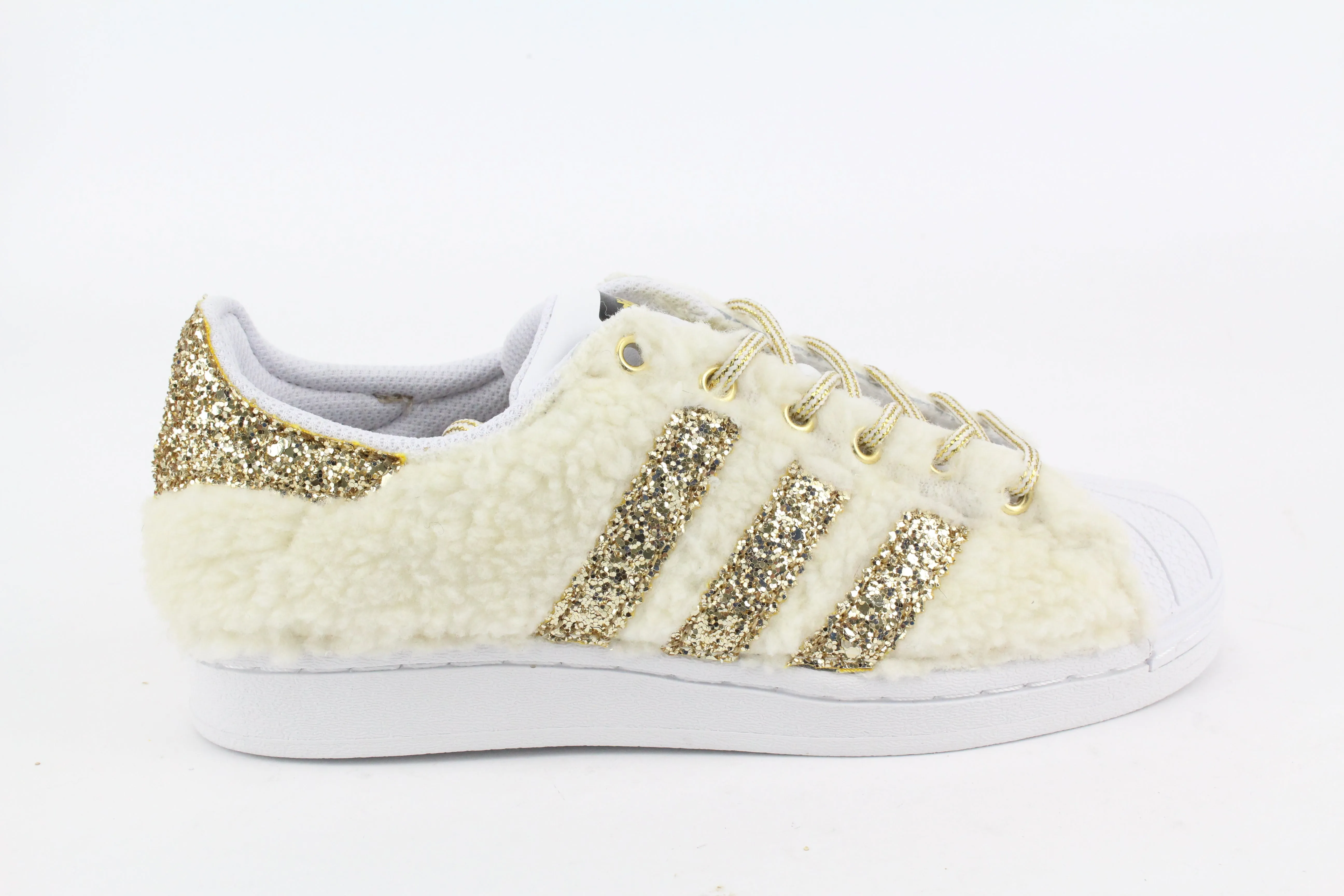 Quiet Traction Orange Pop Adidas Superstar Lamb White & Glitter Oro