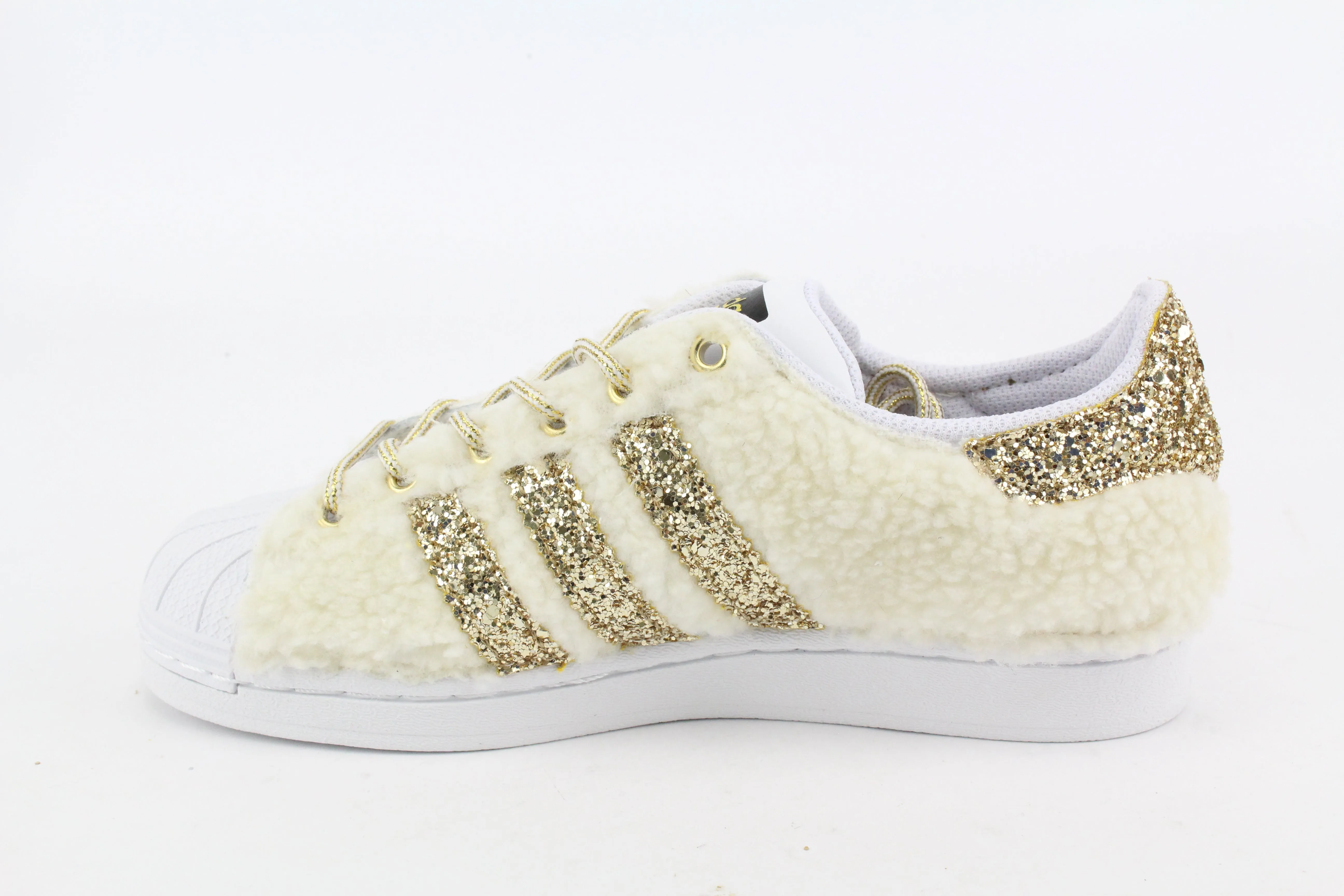 Grass Step Adidas Superstar Lamb White & Glitter Oro