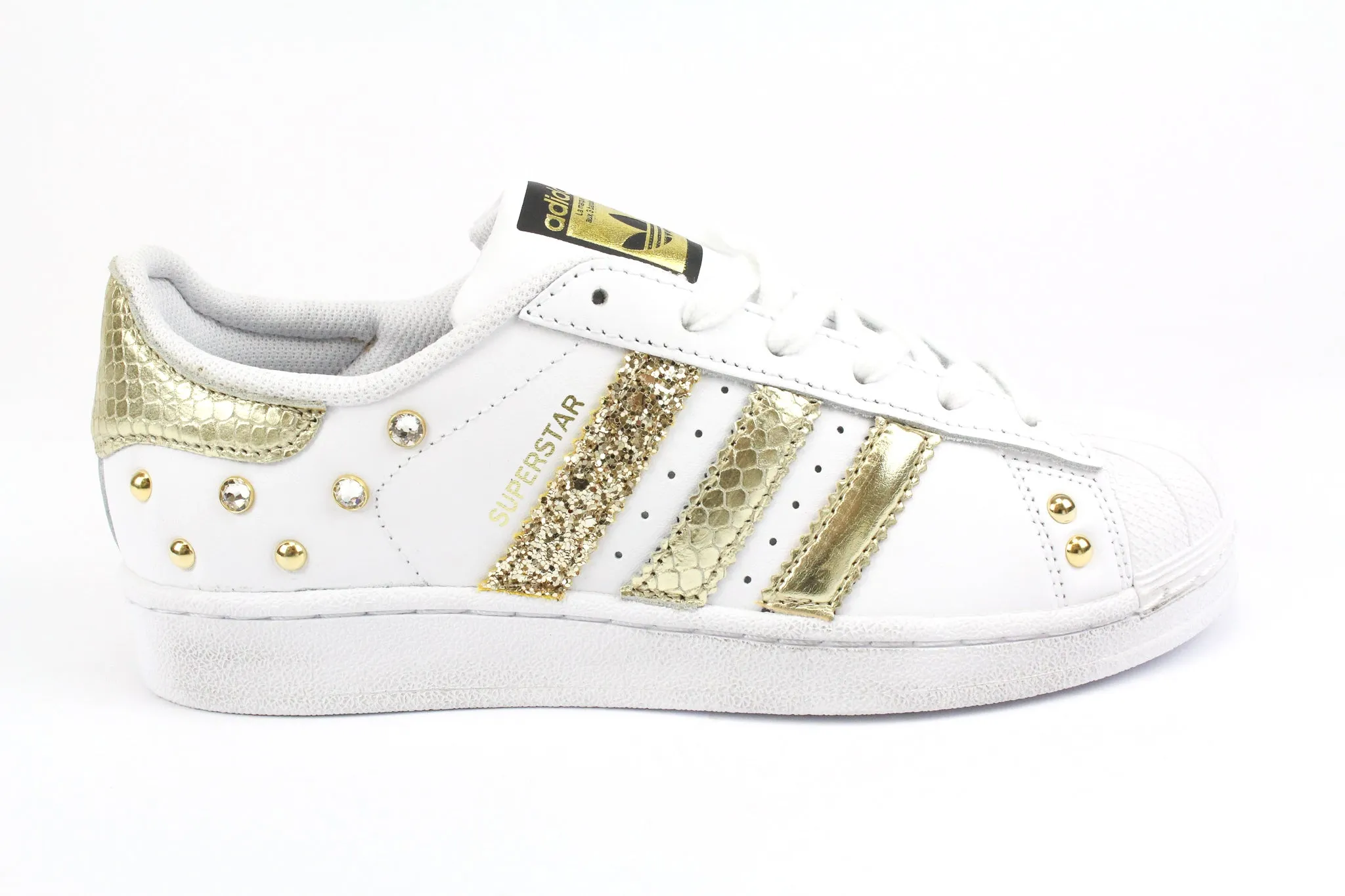 Adidas Superstar Pitone Laminato Gold Glitter & Strass Catch Step Soft Walk