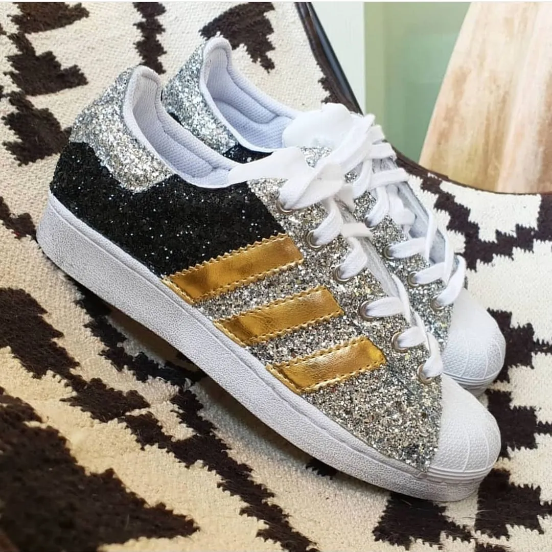 Adidas Superstar Gold Total Glitter Black & Silver Chill Moves