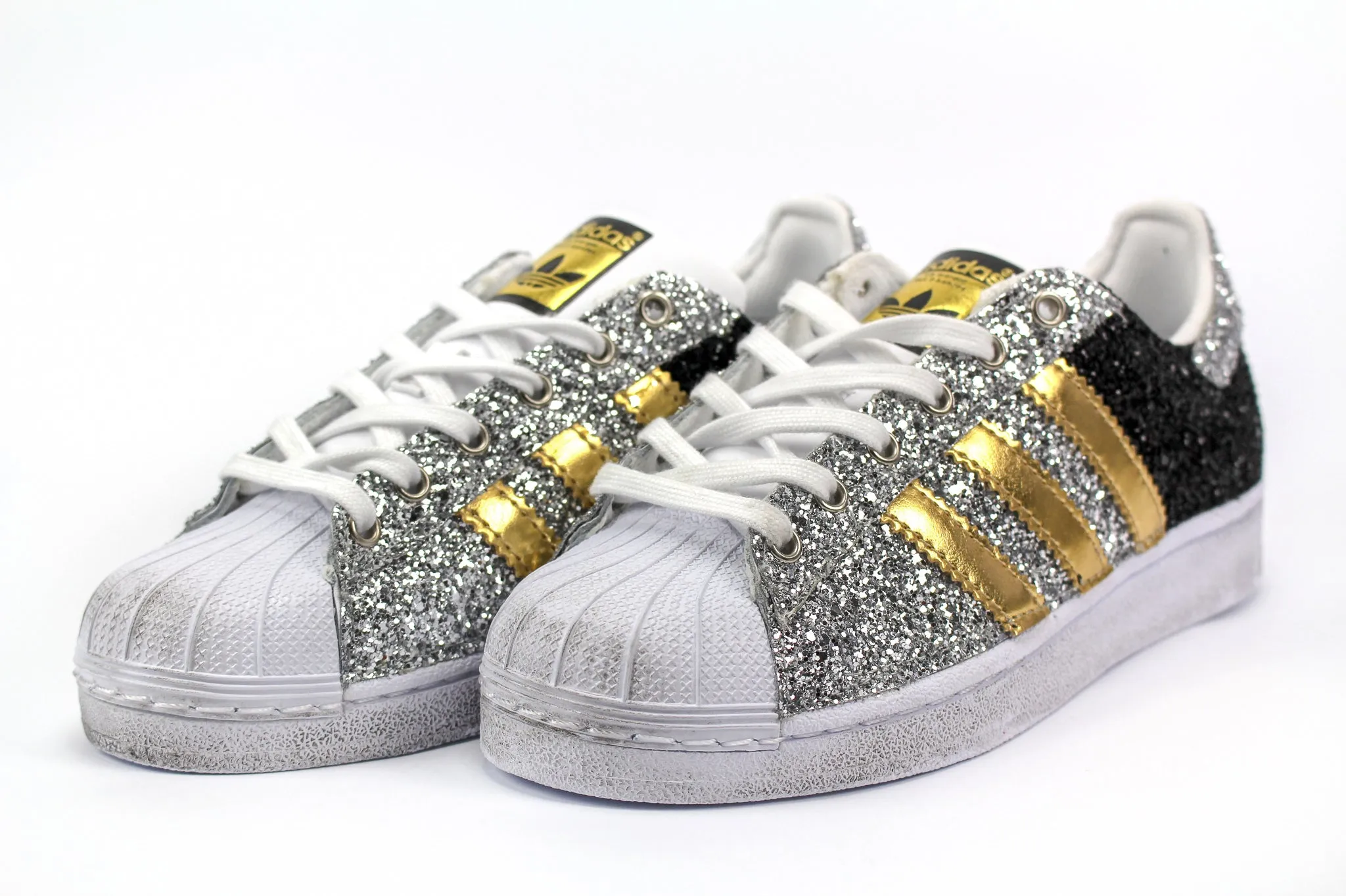 Food Tour Versatile Wear Adidas Superstar Gold Total Glitter Black & Silver