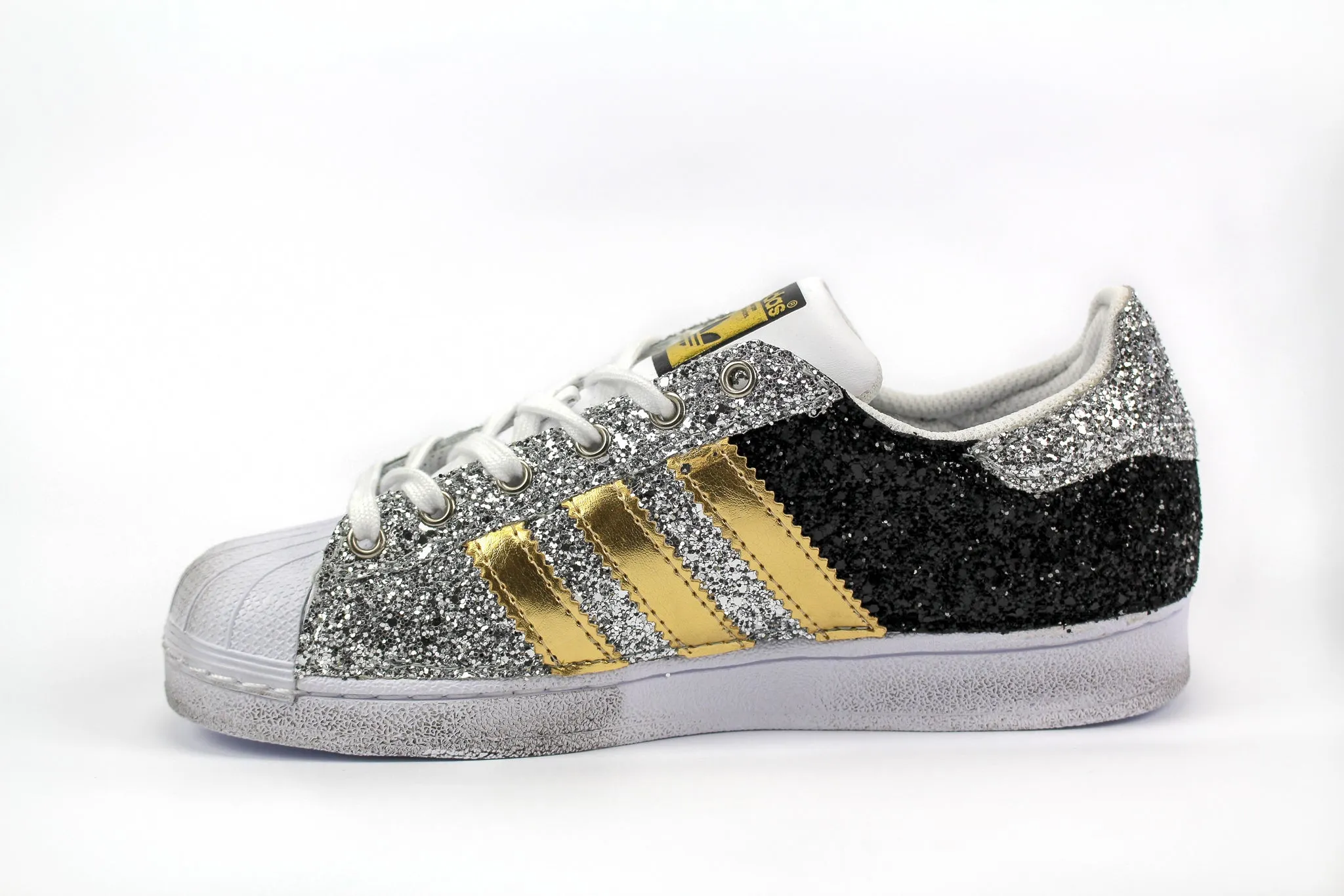 Adidas Superstar Gold Total Glitter Black & Silver Slip Easy